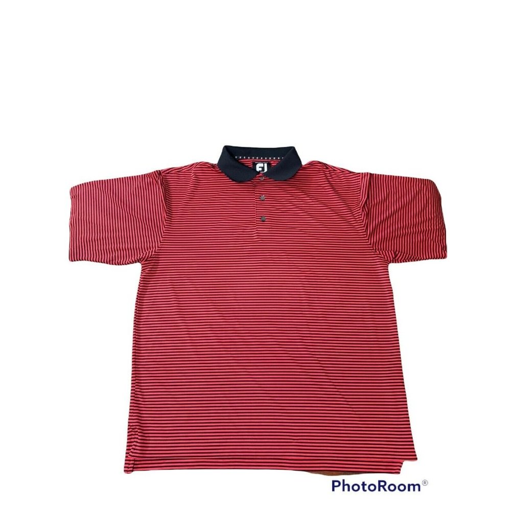 FootJoy ProDry Performance Stretch Striped Lisle Golf Polo Shirt L Red And Black